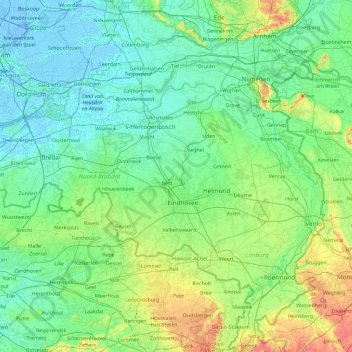 Carte topographique Brabant-Septentrional, altitude, relief