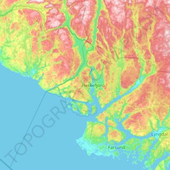 Carte topographique Flekkefjord, altitude, relief