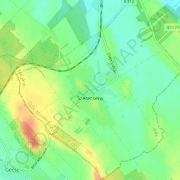 Carte topographique Szerecseny, altitude, relief