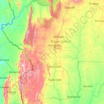 Carte topographique Préfecture de Sotouboua, altitude, relief