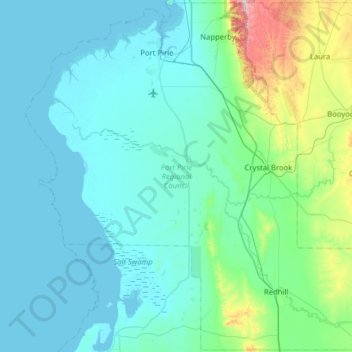Carte topographique Port Pirie Regional Council, altitude, relief