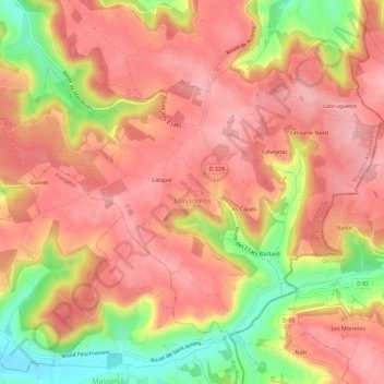 Carte topographique Massoulès, altitude, relief
