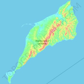 Carte topographique Карагинский остров, altitude, relief