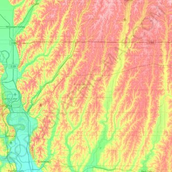 Carte topographique Pottawattamie County, altitude, relief