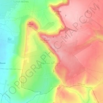 Carte topographique Corton Denham, altitude, relief