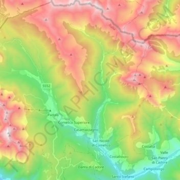 Carte topographique Comelico Superiore, altitude, relief