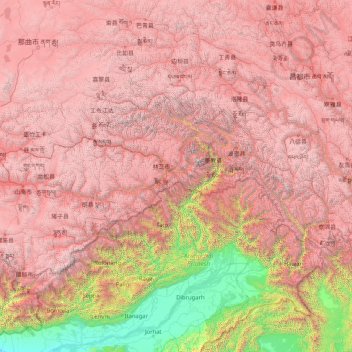 Carte topographique 林芝市 ཉིང་ཁྲི་གྲོང་ཁྱེར།, altitude, relief