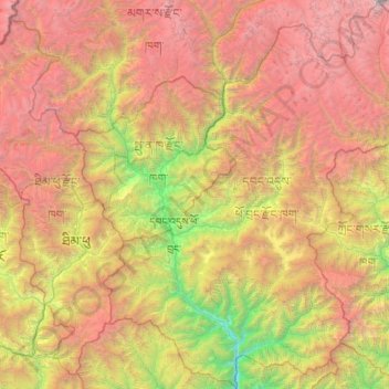 Carte topographique Wangdue Phodrang District, altitude, relief