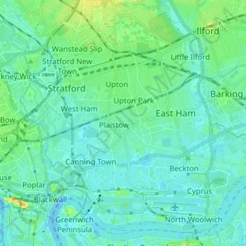 Carte topographique London Borough of Newham, altitude, relief