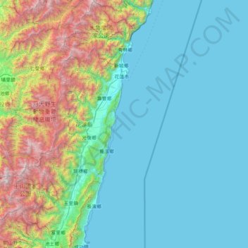 Carte topographique Landkreis Hualien, altitude, relief