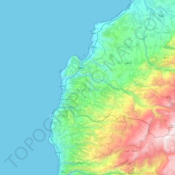 Carte topographique District de Batroun, altitude, relief