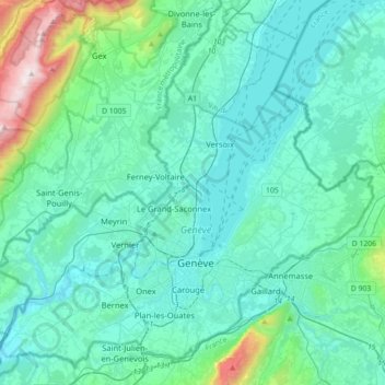 Carte topographique Genève, altitude, relief
