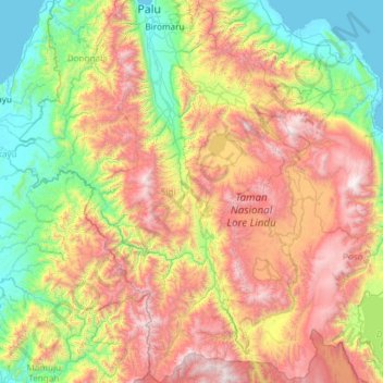 Carte topographique Sigi Regency, altitude, relief