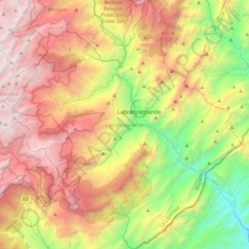 Carte topographique Labranzagrande, altitude, relief