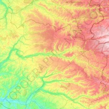 Carte topographique Zone pastorale de Thiérache, altitude, relief