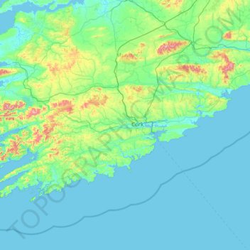 Carte topographique Comté de Cork, altitude, relief