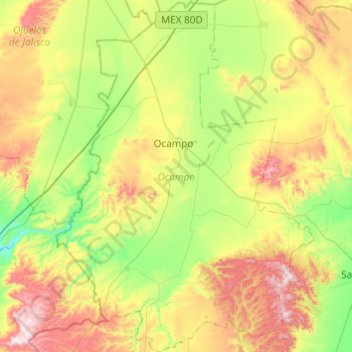 Carte topographique Ocampo, altitude, relief