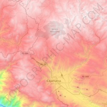 Carte topographique Cajamarca, altitude, relief