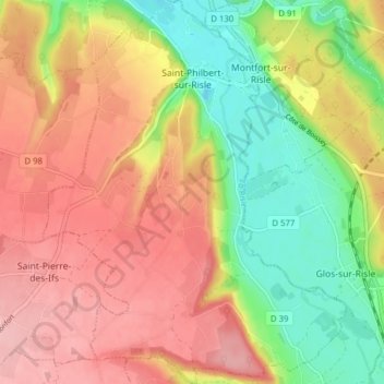 Carte topographique Saint-Philbert-sur-Risle, altitude, relief