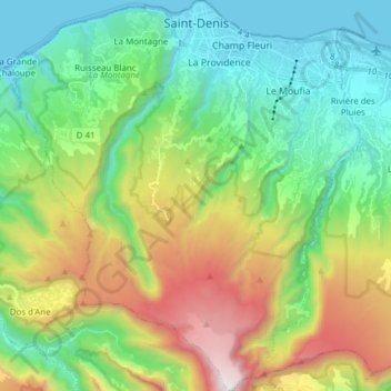 Carte topographique Saint-Denis, altitude, relief