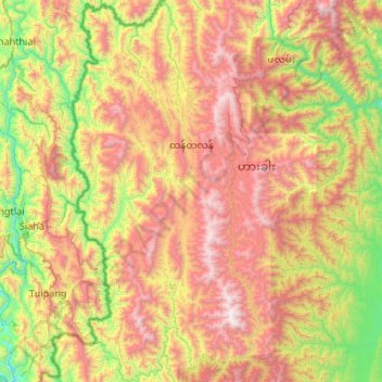 Carte topographique Thantlang Township, altitude, relief