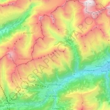 Carte topographique Disentis/Mustér, altitude, relief
