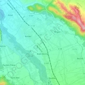 Carte topographique Boeil-Bezing, altitude, relief