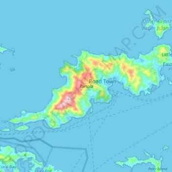 Carte topographique Tortola, altitude, relief