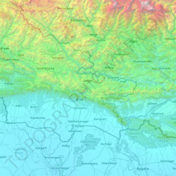 Carte topographique Lumbini, altitude, relief