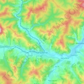 Carte topographique Vatra Dornei, altitude, relief