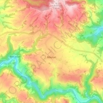 Carte topographique Mayran, altitude, relief