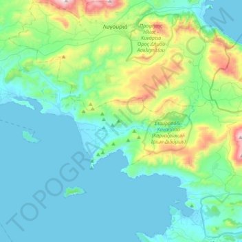 Carte topographique Δημοτική Ενότητα Ασίνης, altitude, relief