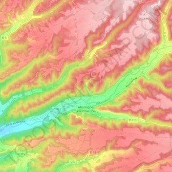 Carte topographique Allemagne-en-Provence, altitude, relief