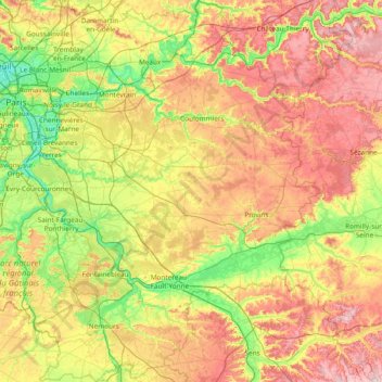 Carte topographique Seine-et-Marne, altitude, relief
