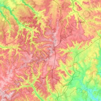 Carte topographique Communauté de communes d'Auberive Vingeanne et Montsaugeonnais, altitude, relief