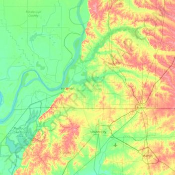 Carte topographique Fulton County, altitude, relief