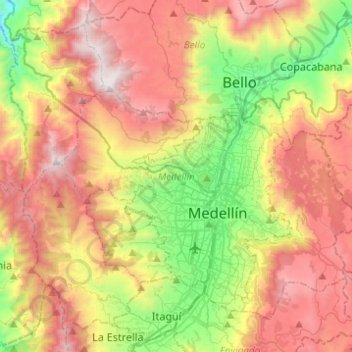 Carte topographique Medellín, altitude, relief