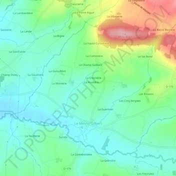 Carte topographique Le Mesnil-Gilbert, altitude, relief