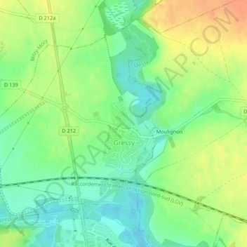 Carte topographique Gressy, altitude, relief