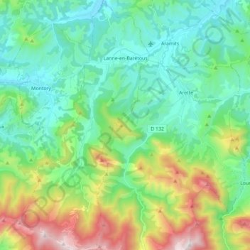 Carte topographique Lanne-en-Barétous, altitude, relief
