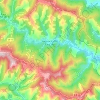 Carte topographique Moissac-Vallée-Française, altitude, relief
