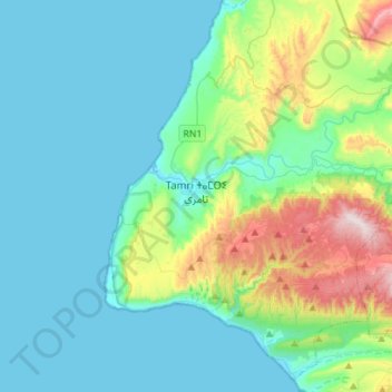 Carte topographique Tamri, altitude, relief
