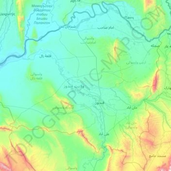 Carte topographique Province de Koundouz, altitude, relief