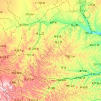 Carte topographique 横山区 (Hengshan), altitude, relief