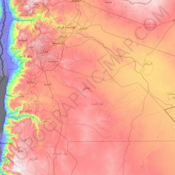 Carte topographique Gouvernorat d'Amman, altitude, relief