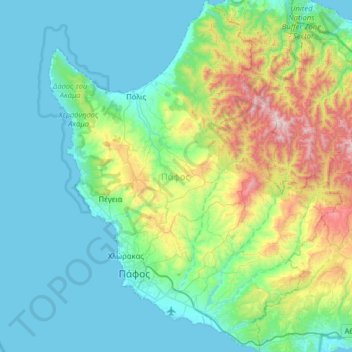 Carte topographique Paphos, altitude, relief