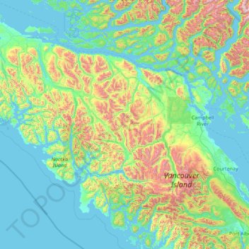 Carte topographique Area A (Kyuquot/Nootka/Sayward), altitude, relief