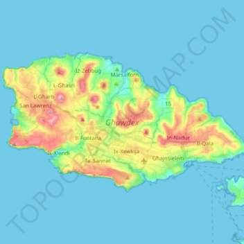 Carte topographique Gozo, altitude, relief