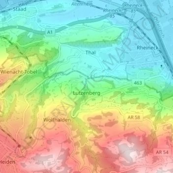 Carte topographique Lutzenberg, altitude, relief