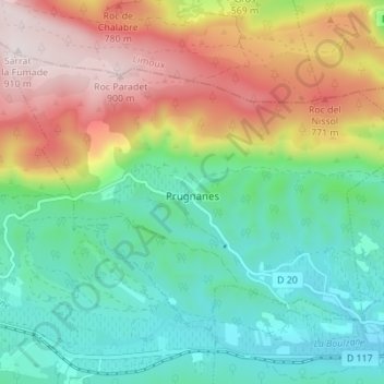 Carte topographique Prugnanes, altitude, relief
